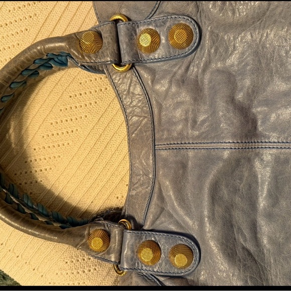 Balenciaga GGH Brief Bag Light Blue Handbag with Gold Accents - Picture 6 of 15